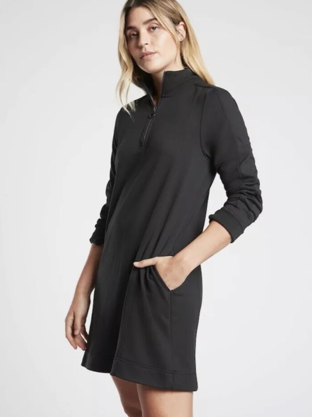 Like new Athleta West Town 1/4 zip sweatshirt dress black medium